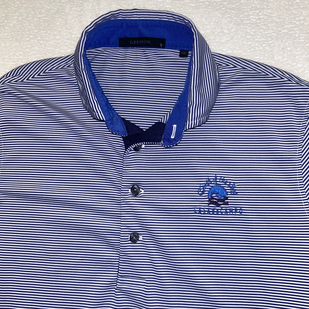 Greyson Teeth of the Dog Casa de Campo Polo Shirt Mens Small Blue Striped Golf